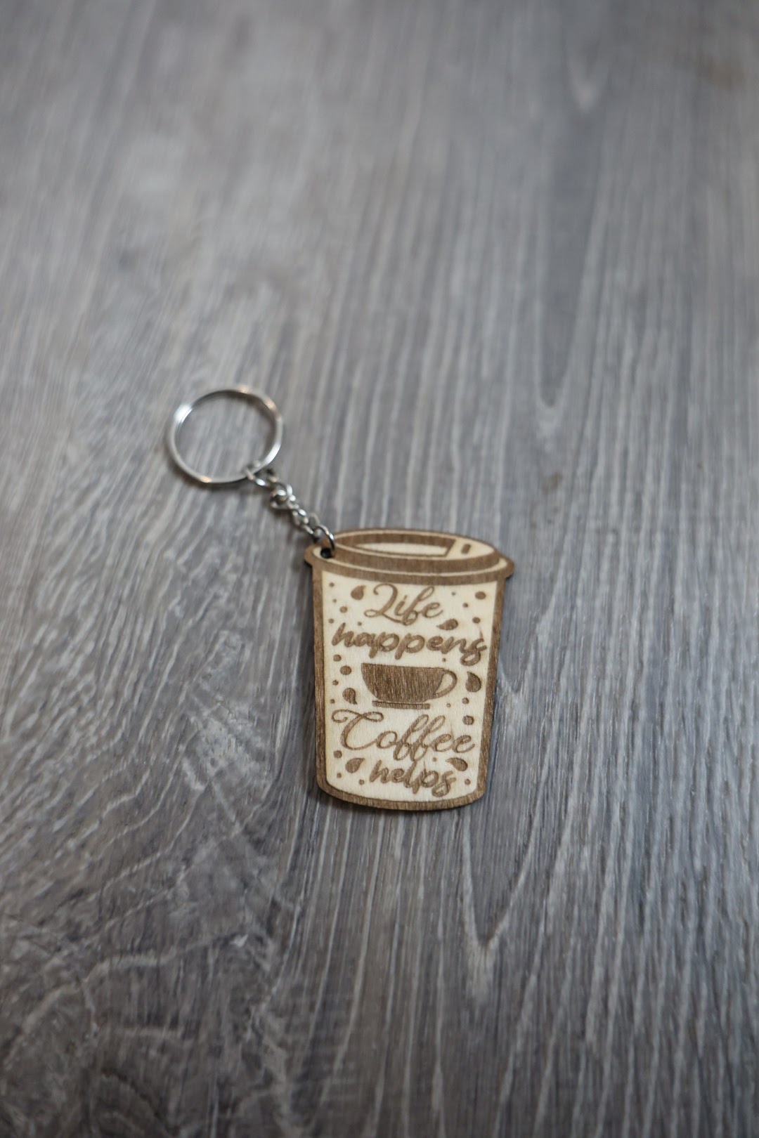 Life Happens Coffee Helps Wooden Keychain – Funny Coffee Lover Gift
