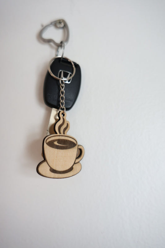 Coffee Lover Wooden Keychain Set – Coffee Cup & Coffee Quote