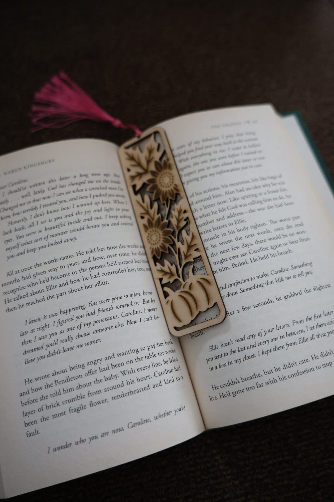 Pumpkin & Sunflower Wooden Bookmark with Tassel – Laser Cut Fall Bookmark