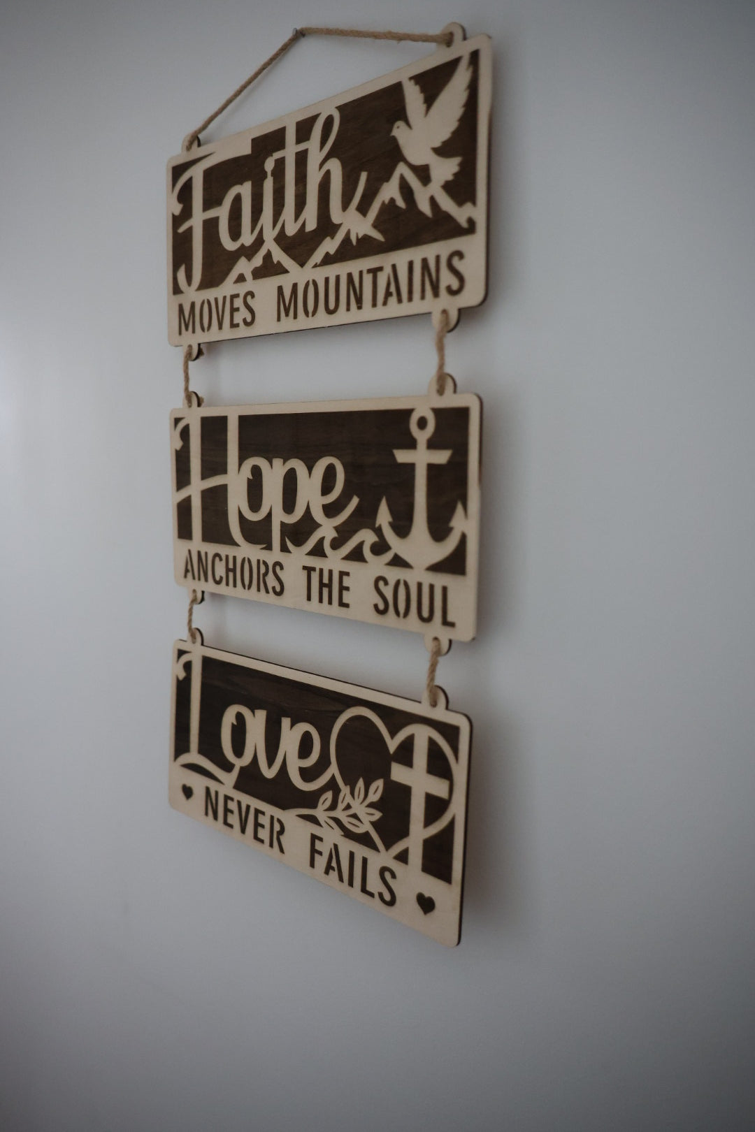 Faith Hope Love Wooden Wall Hanging – Christian Inspirational Home Decor