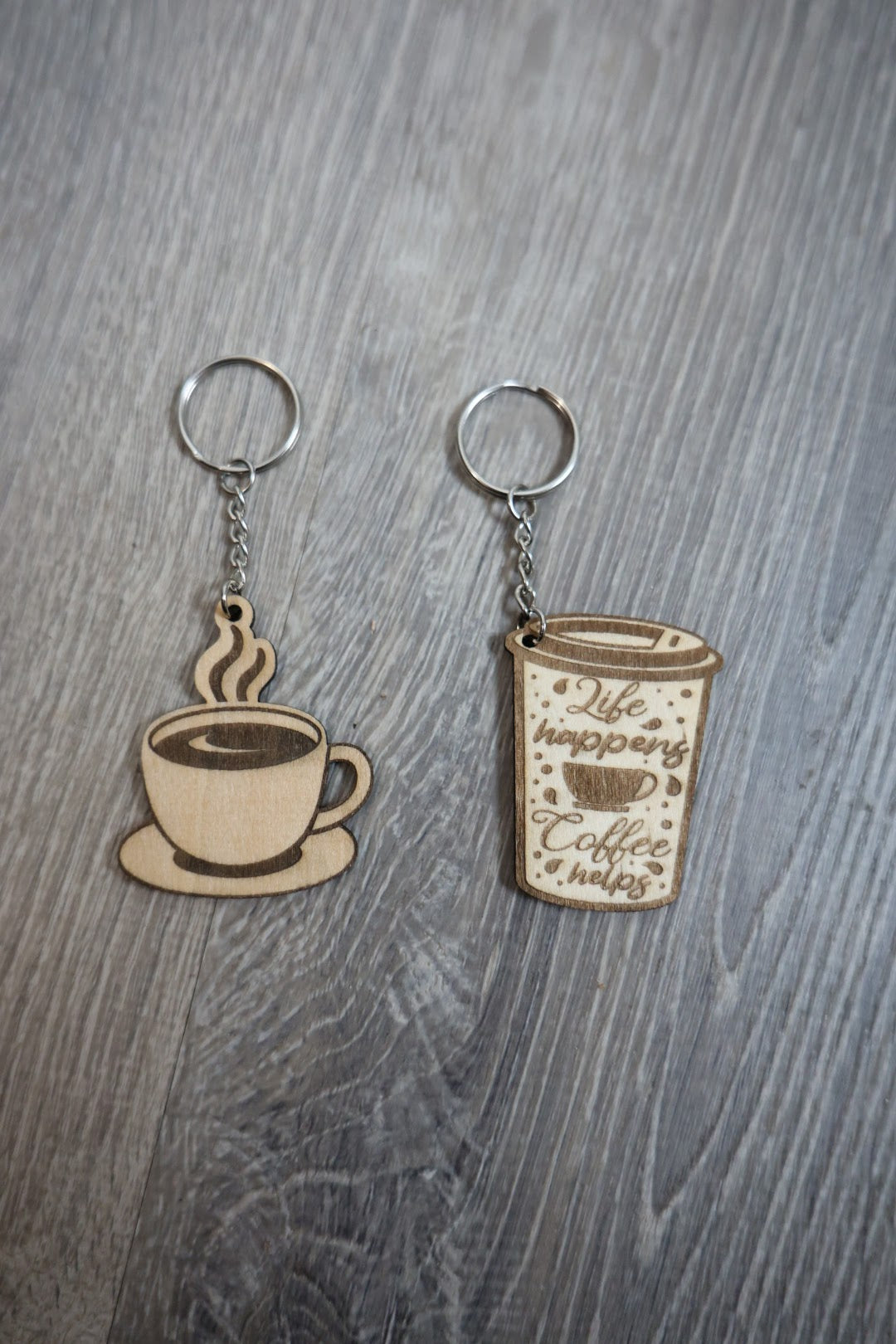 Coffee Lover Wooden Keychain Set – Coffee Cup & Coffee Quote