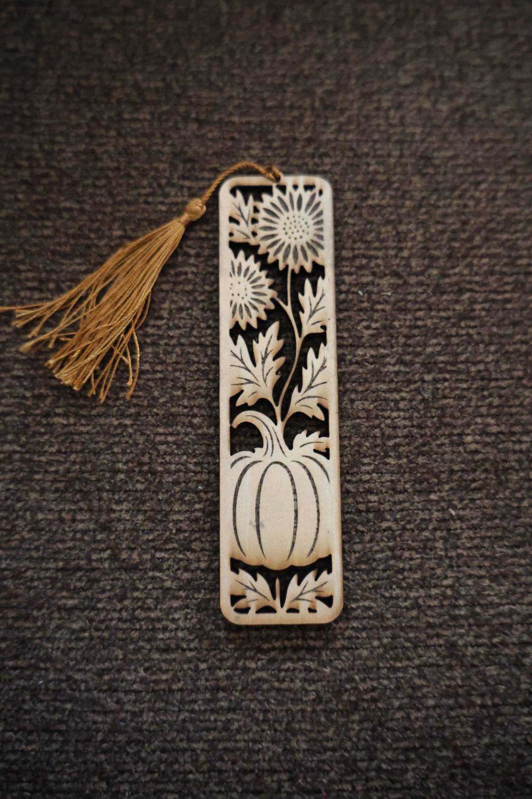Pumpkin & Sunflower Wooden Bookmark with Tassel – Fall Laser Cut Bookmark