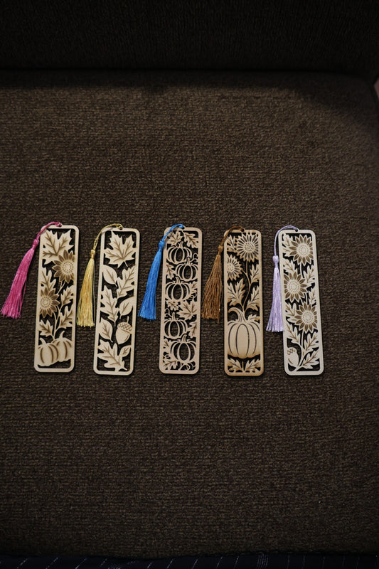 Complete Autumn Wooden Bookmark Collection – 5 Piece Gift Set