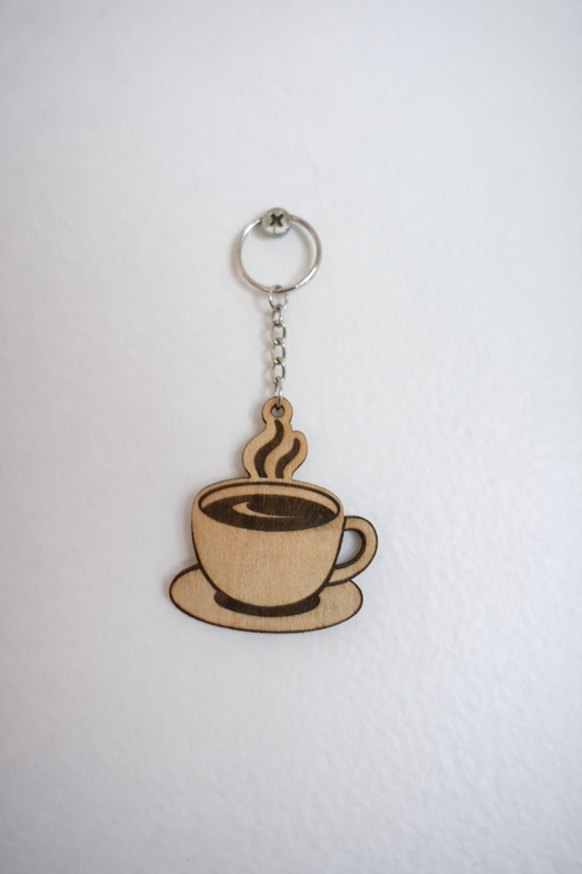 Coffee Cup Wooden Keychain – Laser Engraved Coffee Lover Gift