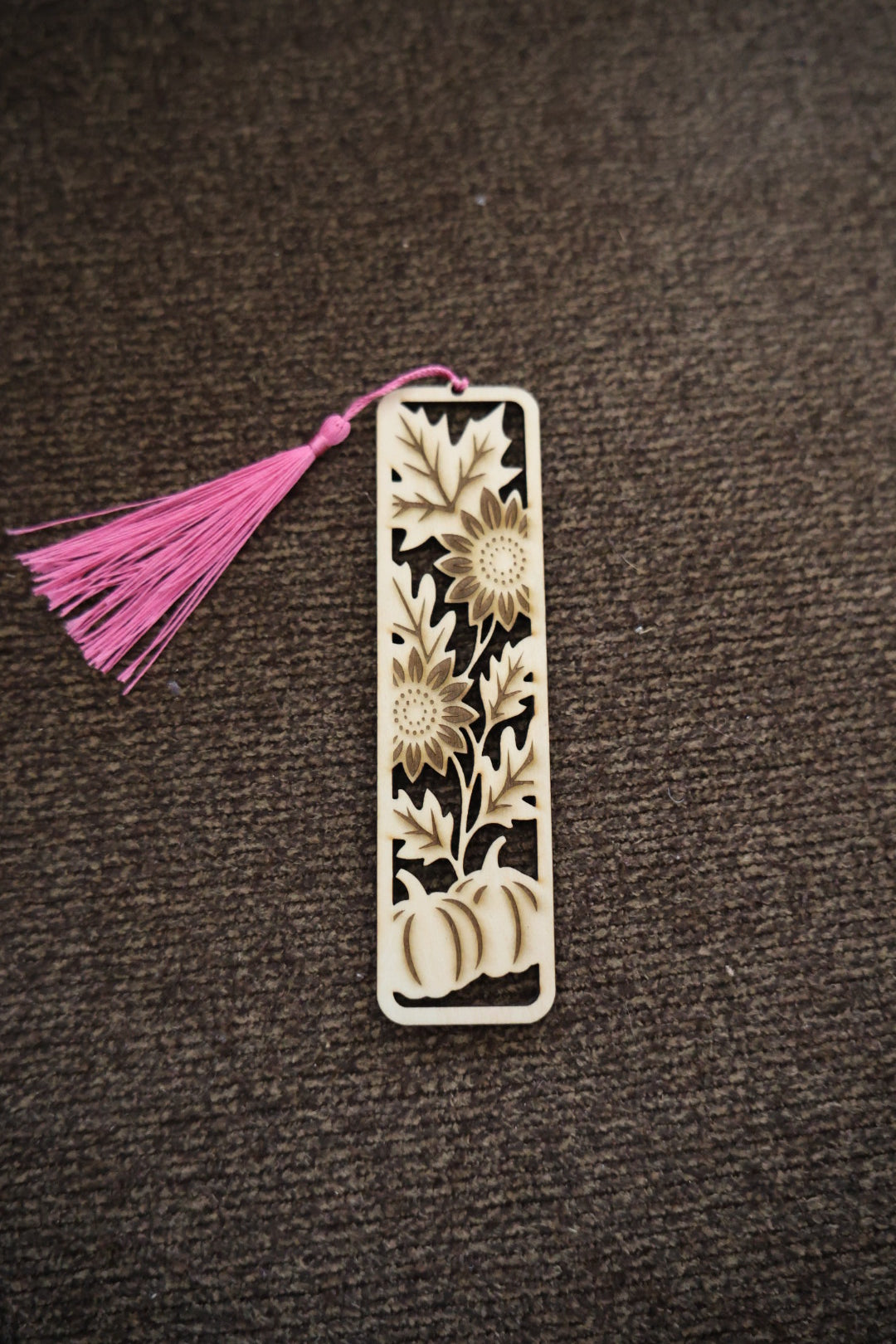 Pumpkin & Sunflower Wooden Bookmark with Tassel – Laser Cut Fall Bookmark