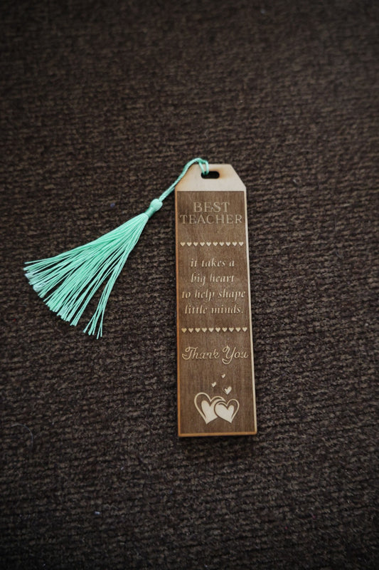 Best Teacher Wooden Bookmark with Tassel – Engraved Teacher Appreciation Gift