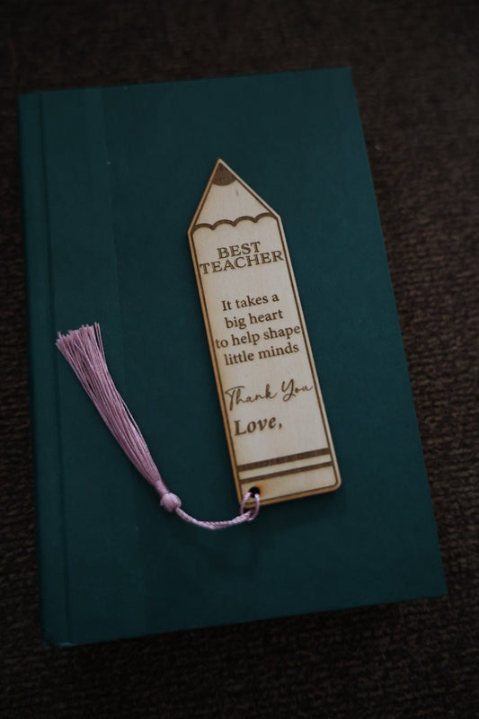 Best Teacher Wooden Bookmark – Laser Engraved Pencil Bookmark with Tassel