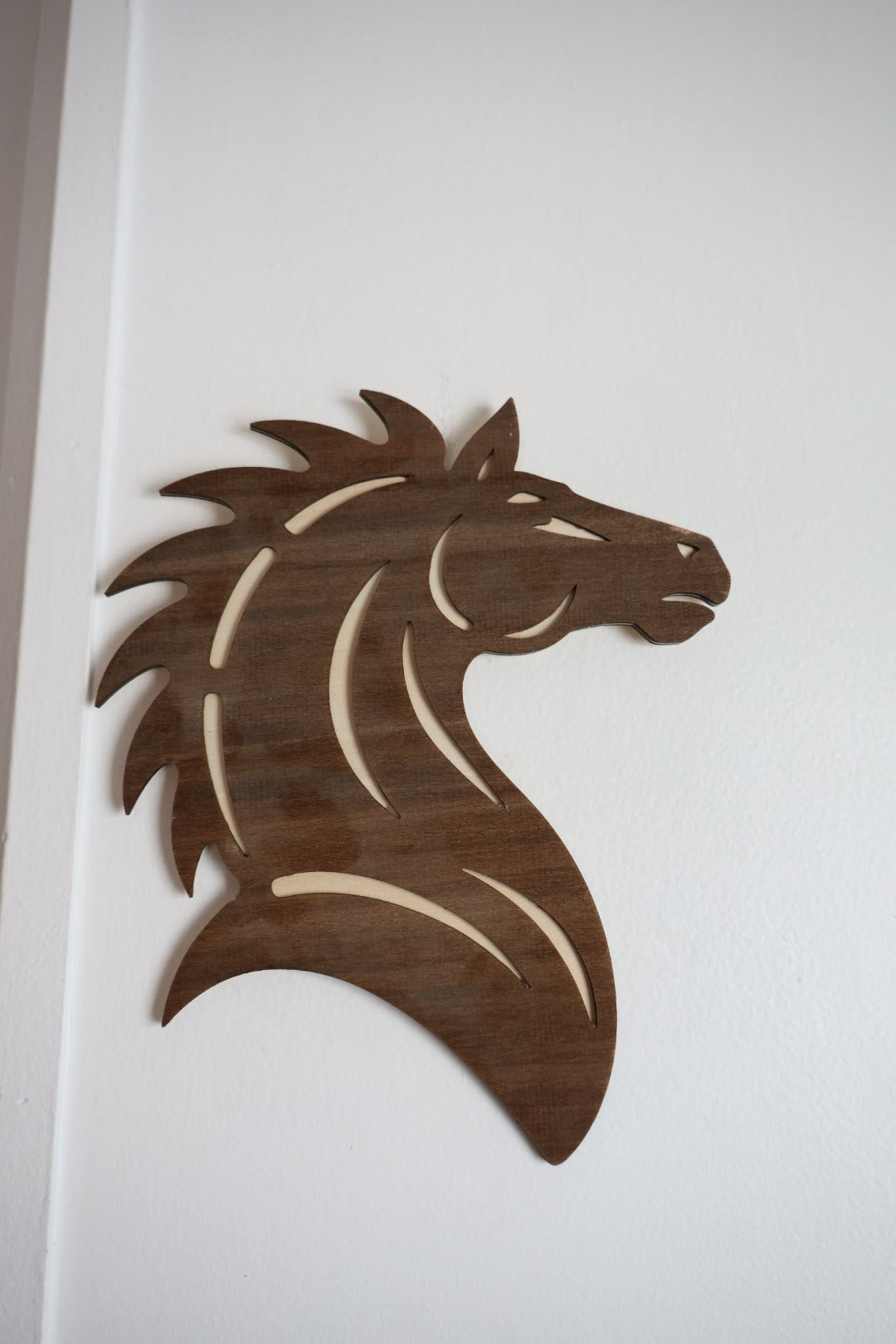 Running Horse Head Wooden Wall Art – Rustic Equestrian Laser Cut Decor