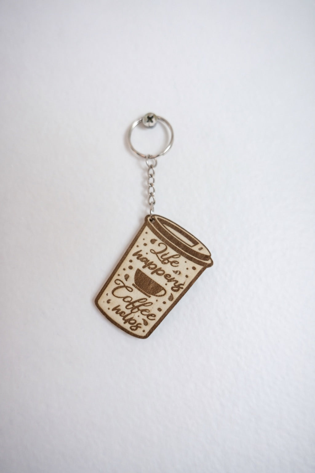 Coffee Lover Wooden Keychain Set – Coffee Cup & Coffee Quote