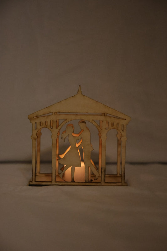 Romantic Gazebo Candle Holder – Wooden Couple Silhouette Tealight Lantern