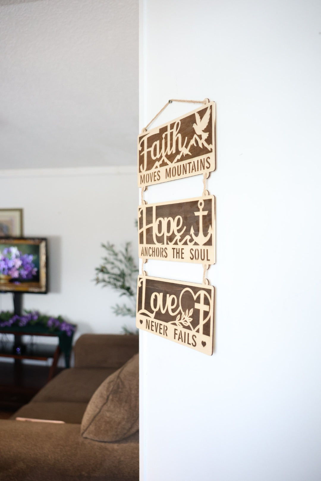Faith Hope Love Wooden Wall Hanging – Christian Inspirational Home Decor
