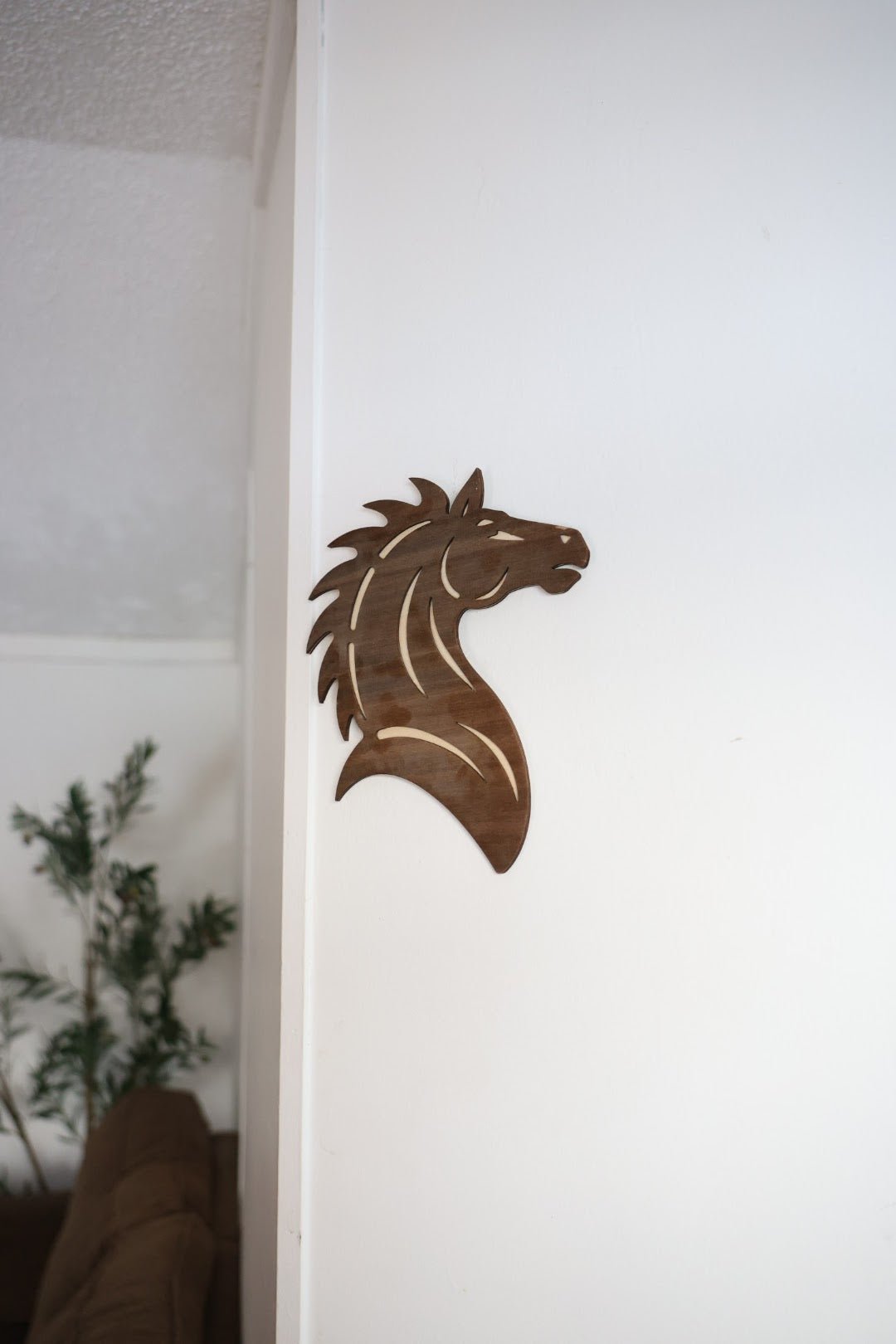 Running Horse Head Wooden Wall Art – Rustic Equestrian Laser Cut Decor