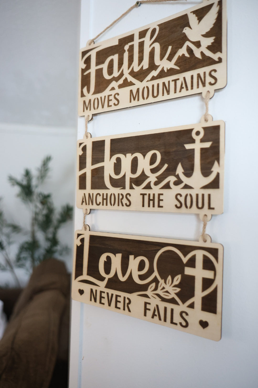Faith Hope Love Wooden Wall Hanging – Christian Inspirational Home Decor