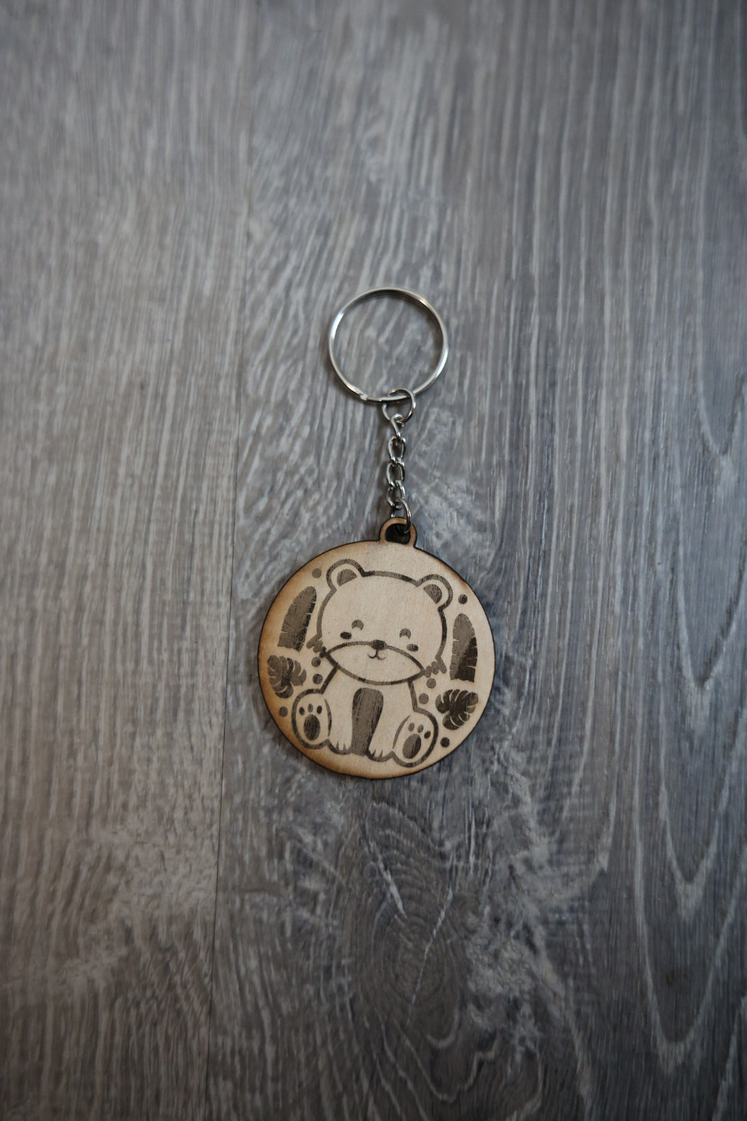 Cute Bear Wooden Keychain – Laser Engraved Animal Keychain Gift