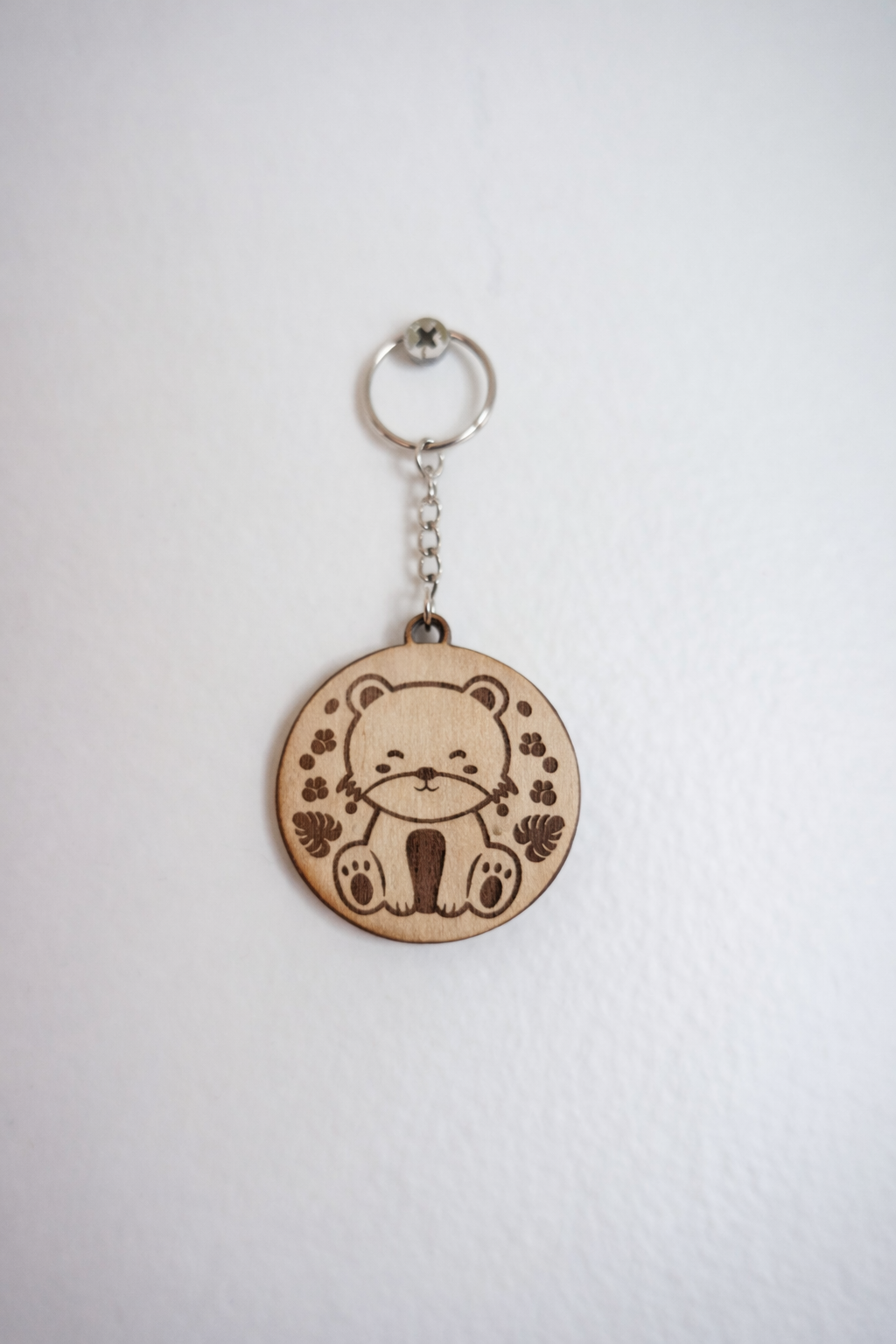 Cute Animal Wooden Keychain Gift Set – Cat, Bear & Paw Print