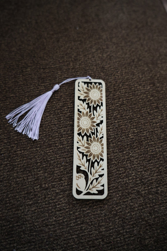 Sunflower Wooden Bookmark with Tassel – Laser Cut Floral Bookmark