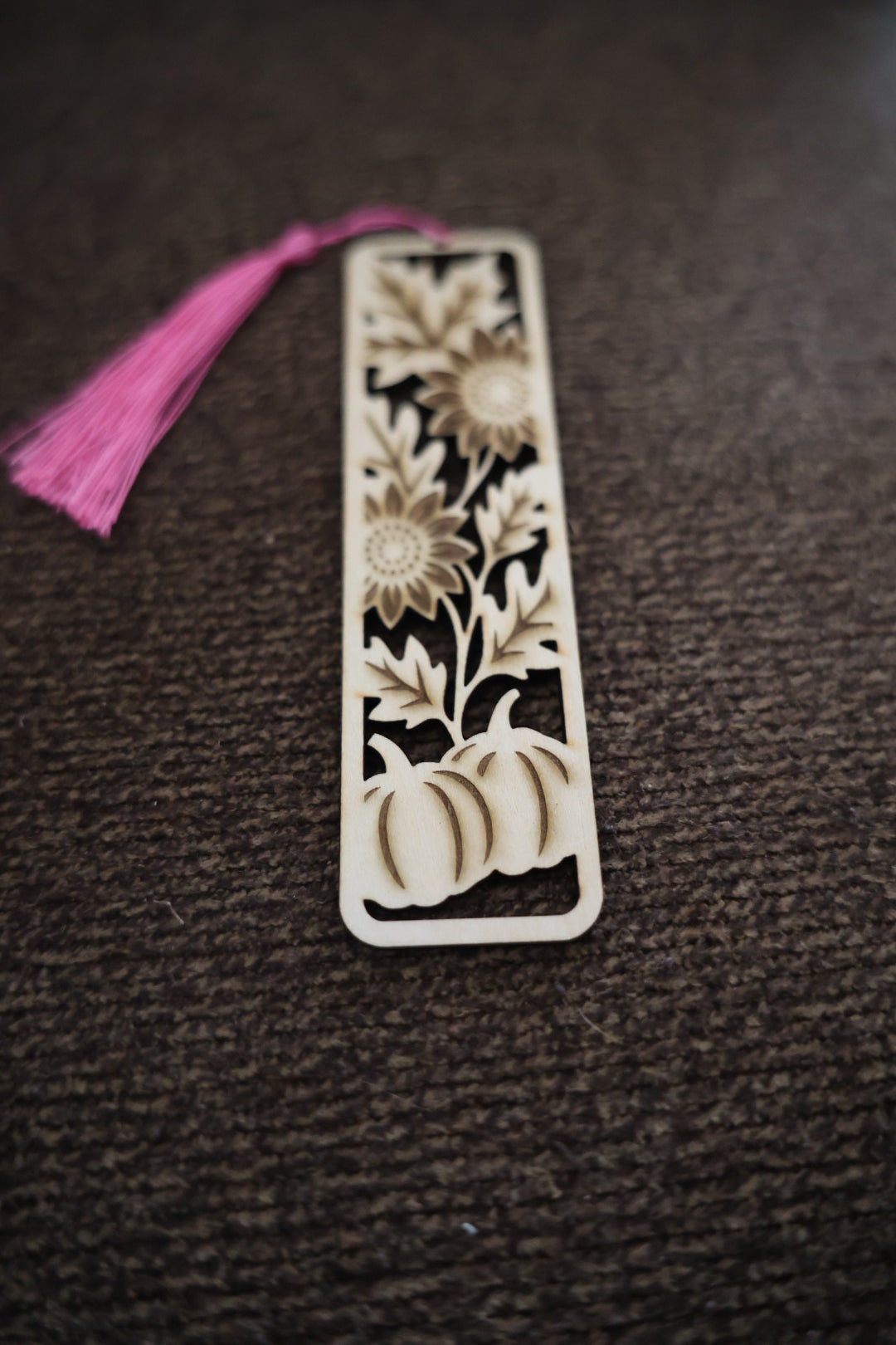Pumpkin & Sunflower Wooden Bookmark with Tassel – Laser Cut Fall Bookmark