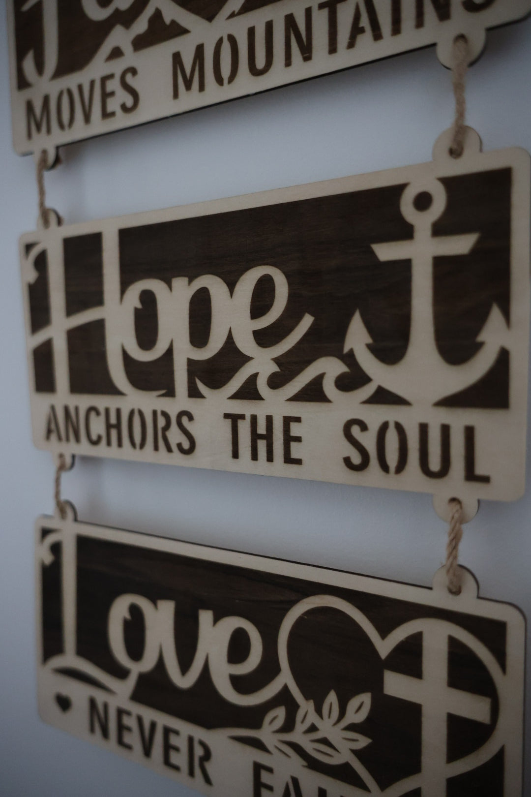 Faith Hope Love Wooden Wall Hanging – Christian Inspirational Home Decor