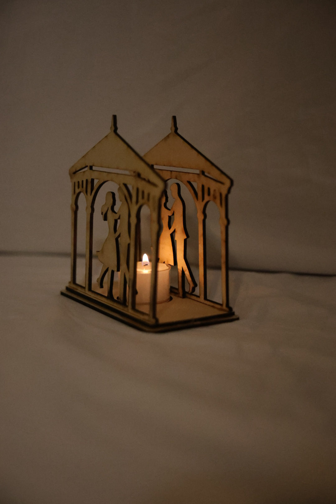 Romantic Gazebo Candle Holder – Wooden Couple Silhouette Tealight Lantern
